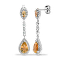 9ct White Dia-19pts Citrine-2.90ct Drop Earrings