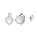9ct White Dia-10pts 7.0-7.5mm Cultured Pearl Stud Earrings