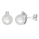 9ct White Dia-15pts 8.5-9.0mm Cultured Pearl Stud Earrings