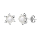 9ct White Dia-12pts 5.5-6.0mm Cultured Pearl Stud Earrings