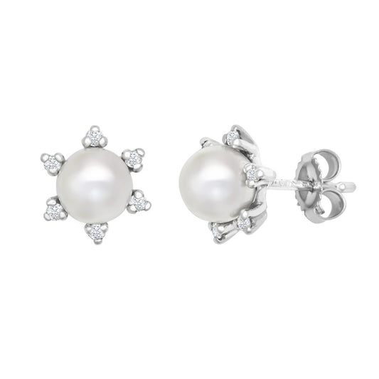 9ct White Dia-12pts 5.5-6.0mm Cultured Pearl Stud Earrings