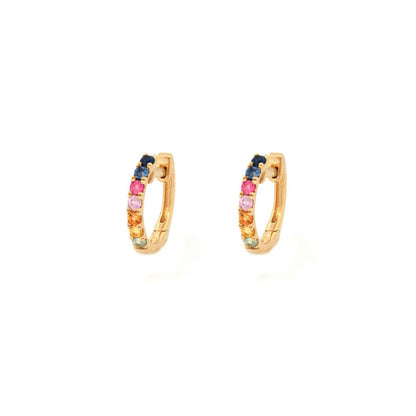 9ct Yellow Gold 0.34ct Rainbow Saph 12mm Hoop Earrings