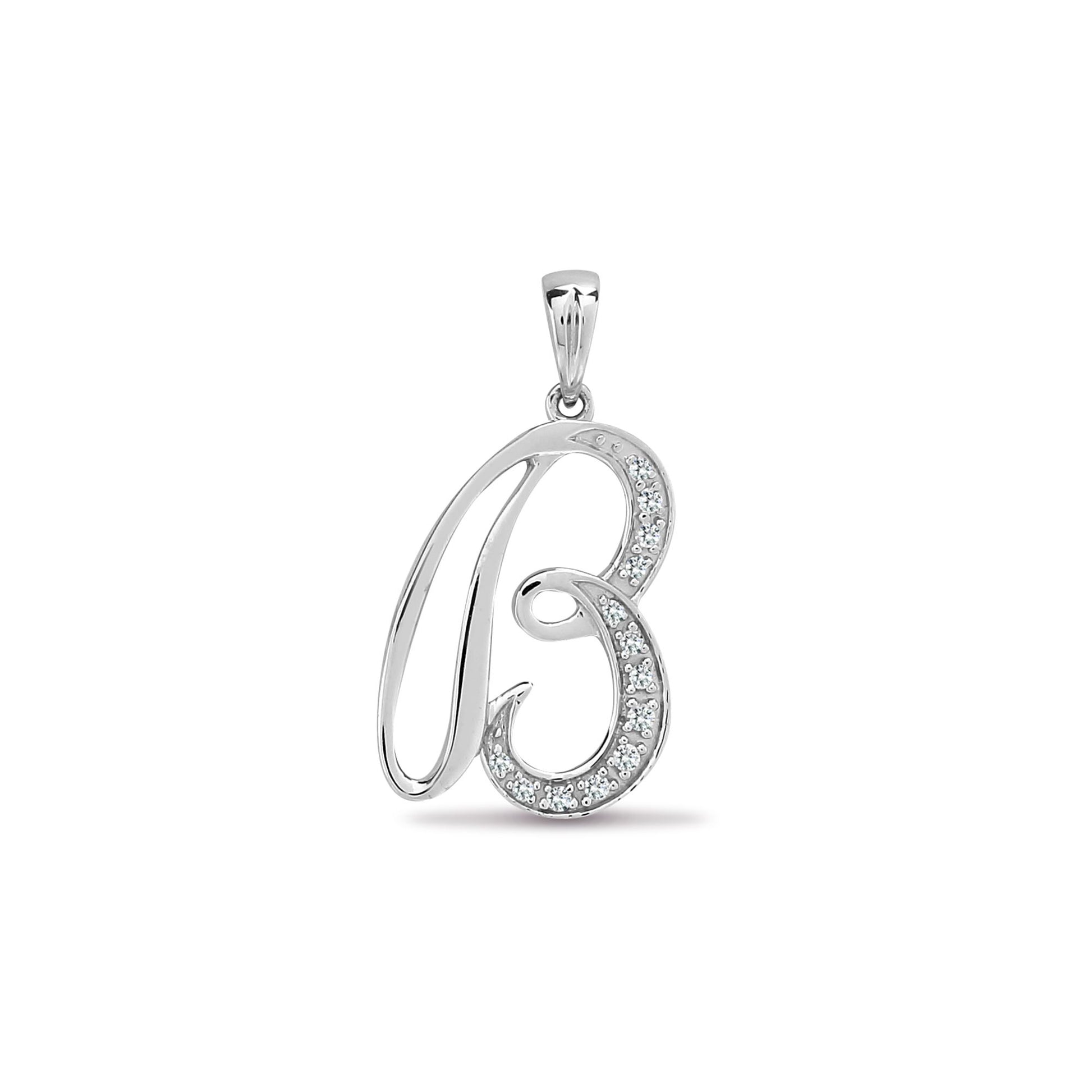 9ct White Gold Natural Diamond Set Initial Pendant -Initial B