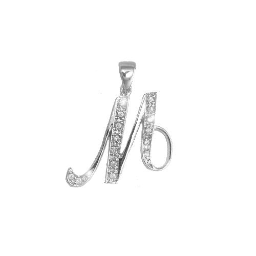 9ct White Gold Natural Diamond Set Initial Pendant -Initial M