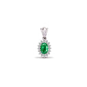 9ct White Gold Natural Diamond And Emerald Pendant