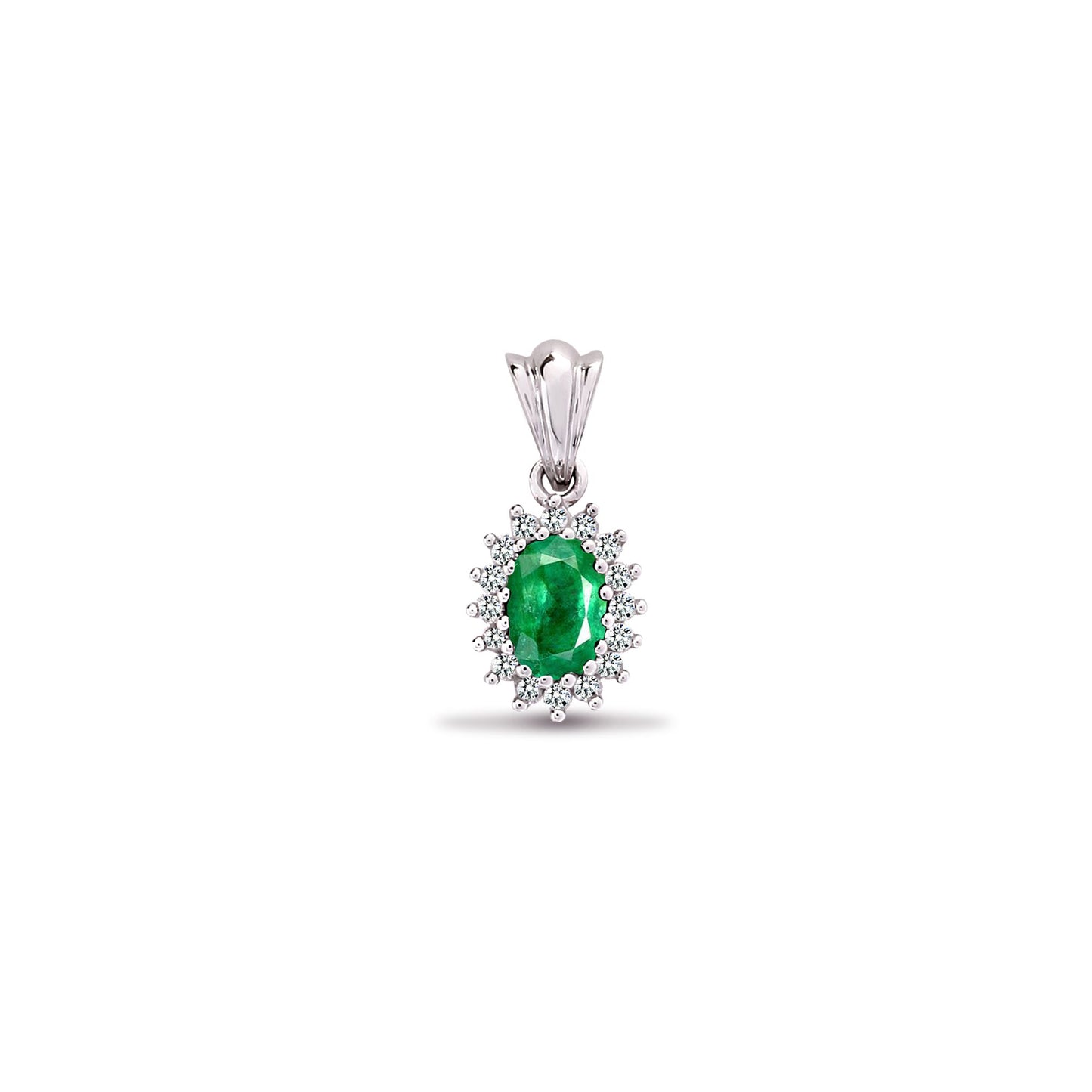9ct White Gold Natural Diamond And Emerald Pendant