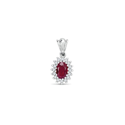 9ct White Gold Natural Diamond And Ruby Pendant