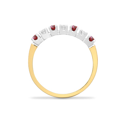 9ct Yellow Gold Natural Diamond 15pts & Ruby 20pts Half Eternity Ring