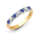 9ct Yellow Gold Natural Diamond 15pts & Sapphire 20pts Half Eternity Ring