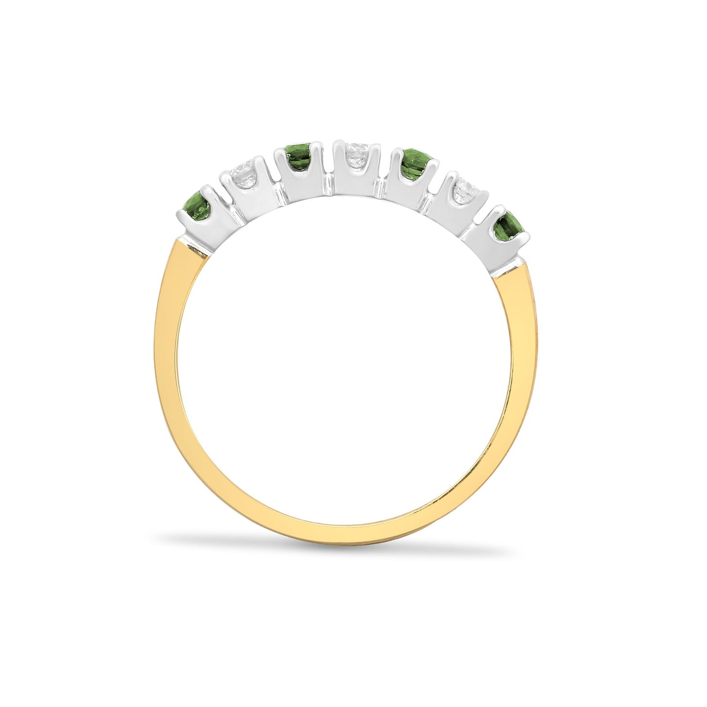 9ct Yellow Gold Natural Diamond 15pts & Emerald 20pts Half ET Ring