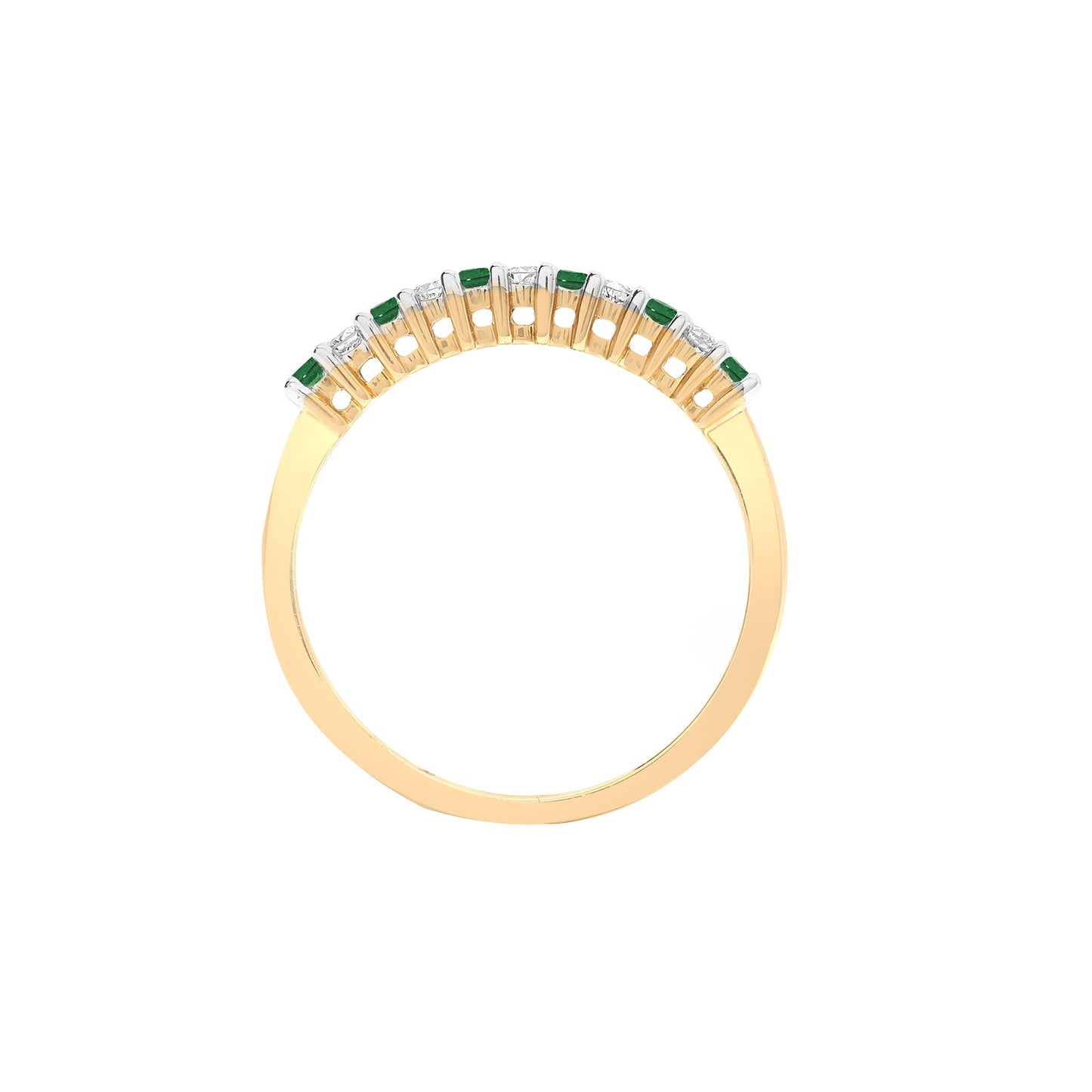 9ct Yellow Gold Natural Diamond 10pts & Emerald 15pts Half Eternity Ring