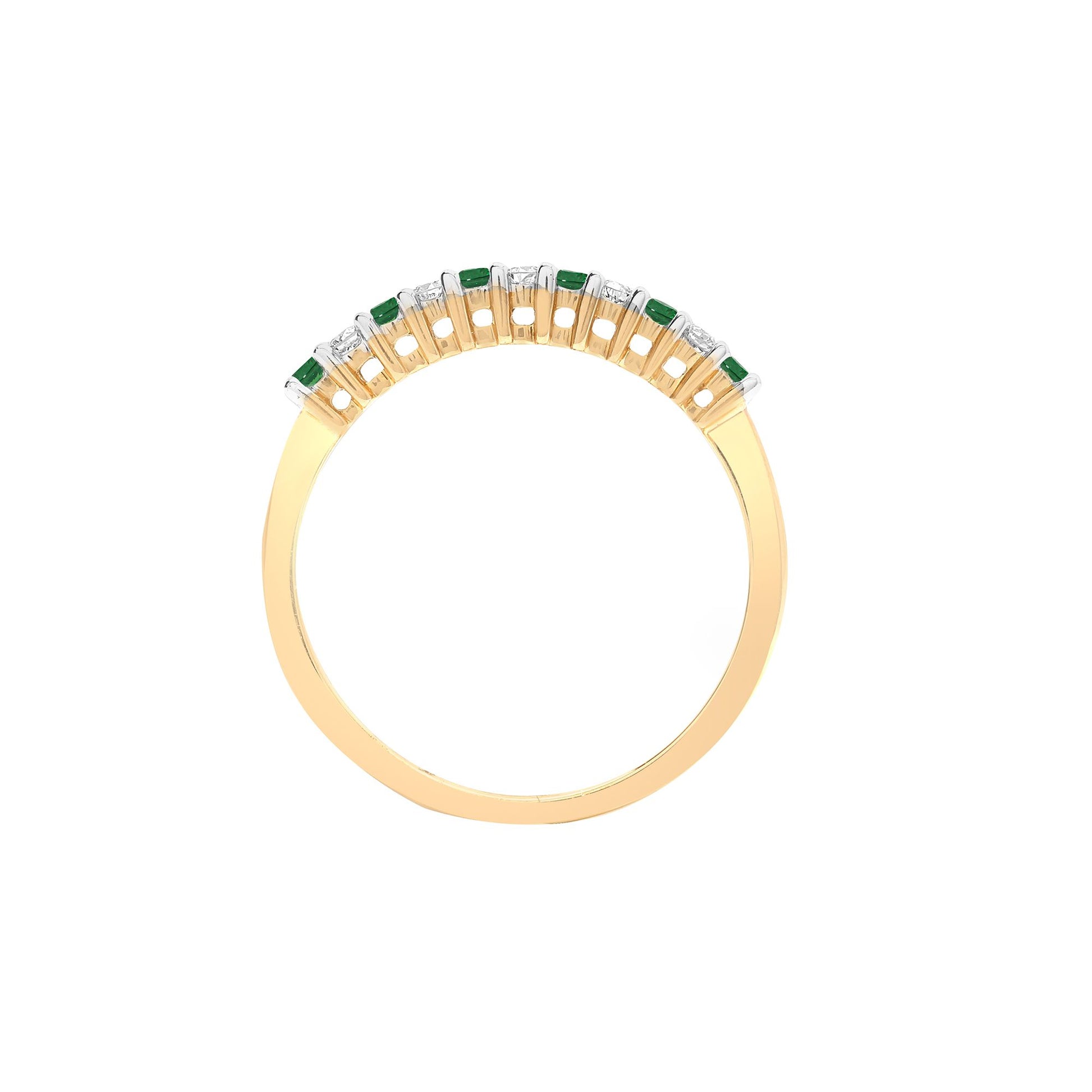 9ct Yellow Gold Natural Diamond 10pts & Emerald 15pts Half Eternity Ring