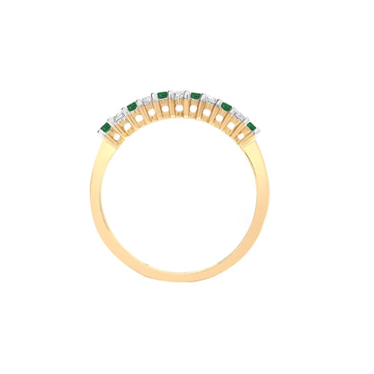 9ct Yellow Gold Natural Diamond 10pts & Emerald 15pts Half Eternity Ring