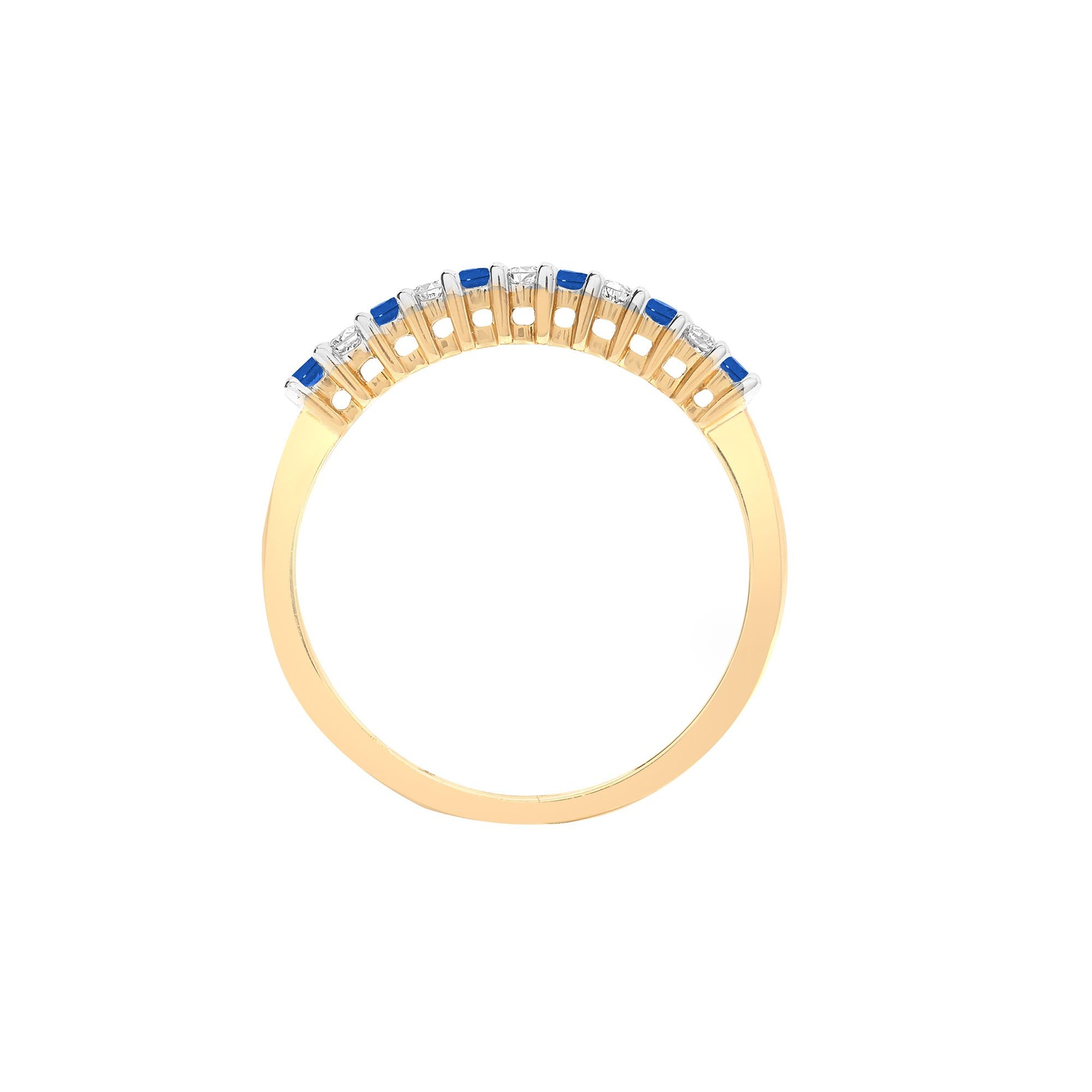 9ct Yellow Gold Natural Diamond 10pts & Sapphire 15pts Half Eternity Ring