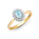 9ct Yellow Gold Natural Diamond 12pts & Blue Topaz 57pts Ring