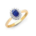 9ct Yellow Gold Natural Diamond 12pts & Sapphire 56pts Ring