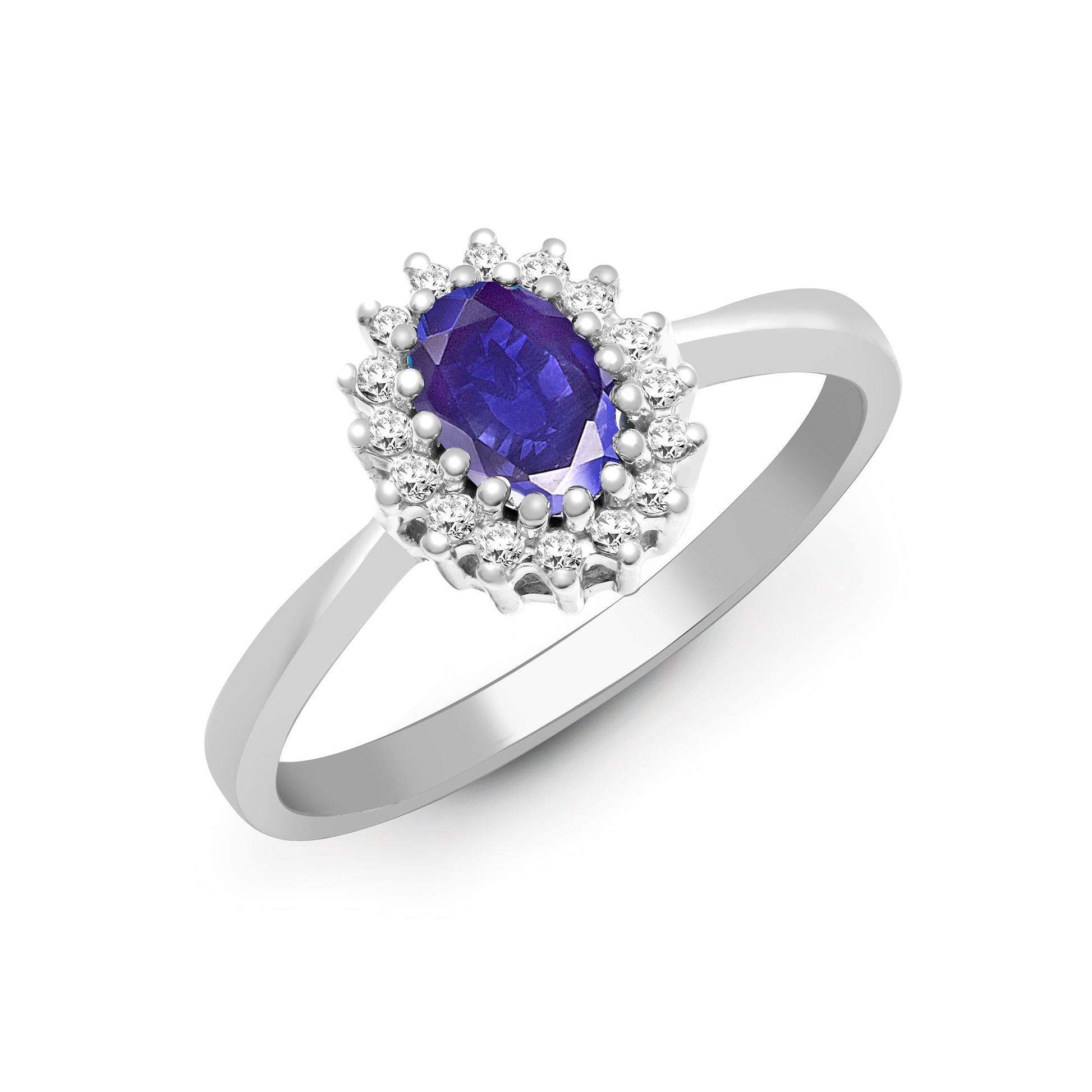 9ct White Gold Natural Diamond 12pts & Tanzanite 55pts Ring