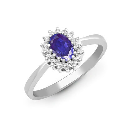 9ct White Gold Natural Diamond 12pts & Tanzanite 55pts Ring