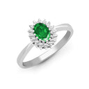 9ct White Gold Natural Diamond 12pts & Emerald 52pts Ring