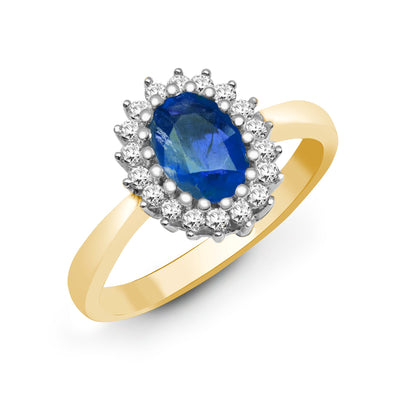 9ct Yellow Gold Natural Diamond 23pts & Sapphire 1.10ct Ring