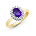 9ct Yellow Gold Natural Diamond 23pts & Amethyst 70pts Ring