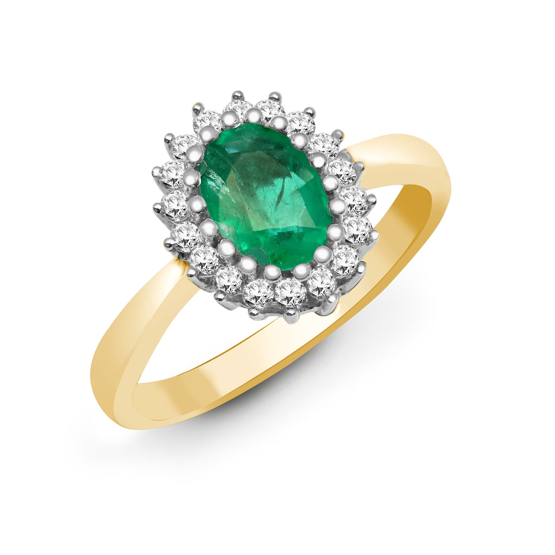 9ct Yellow Gold Natural Diamond 23pts & Emerald 78pts Ring