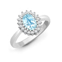 9ct White Gold Natural Diamond 23pts & Blue Topaz 90pts Ring