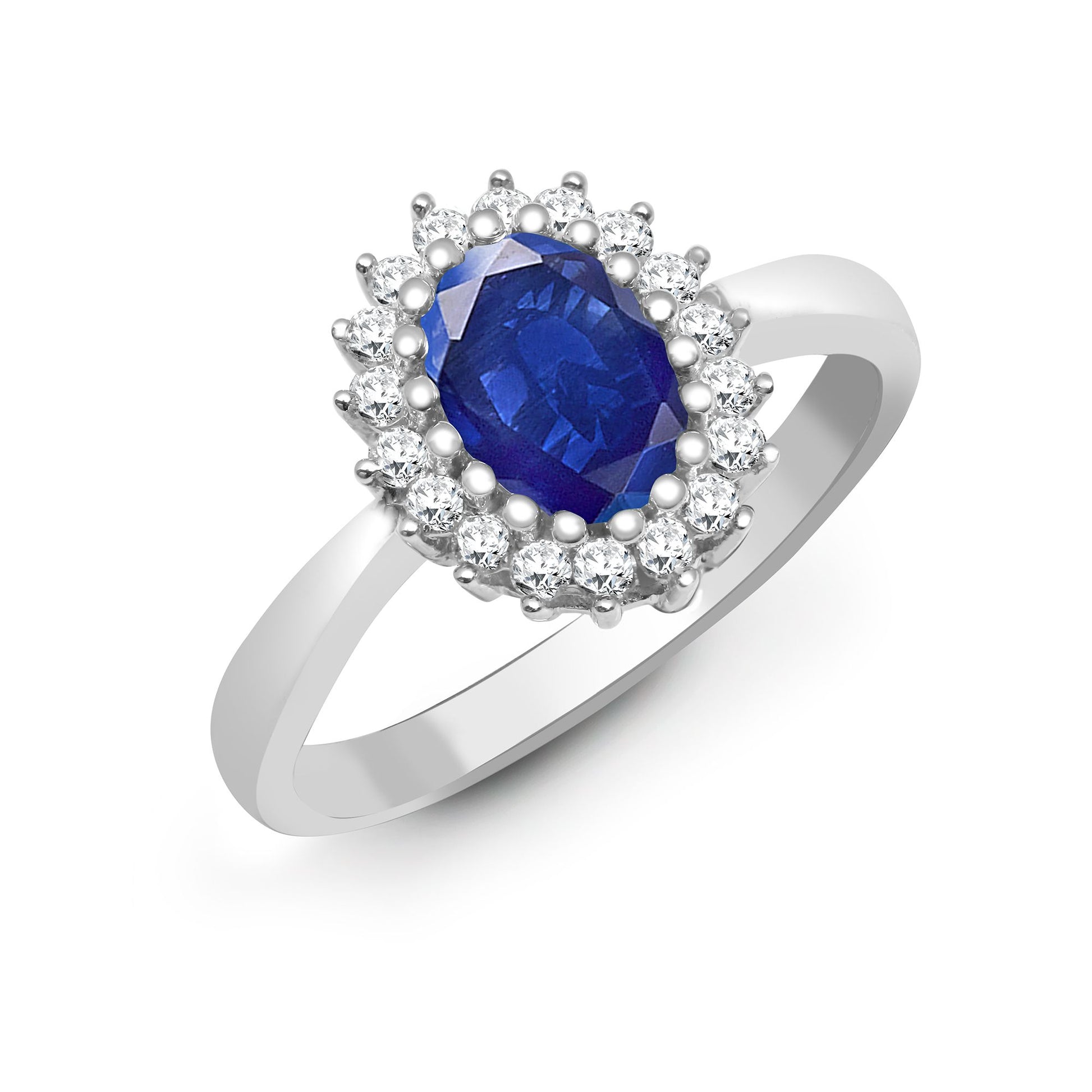 9ct White Gold Natural Diamond 23pts & Sapphire 1.10ct Ring