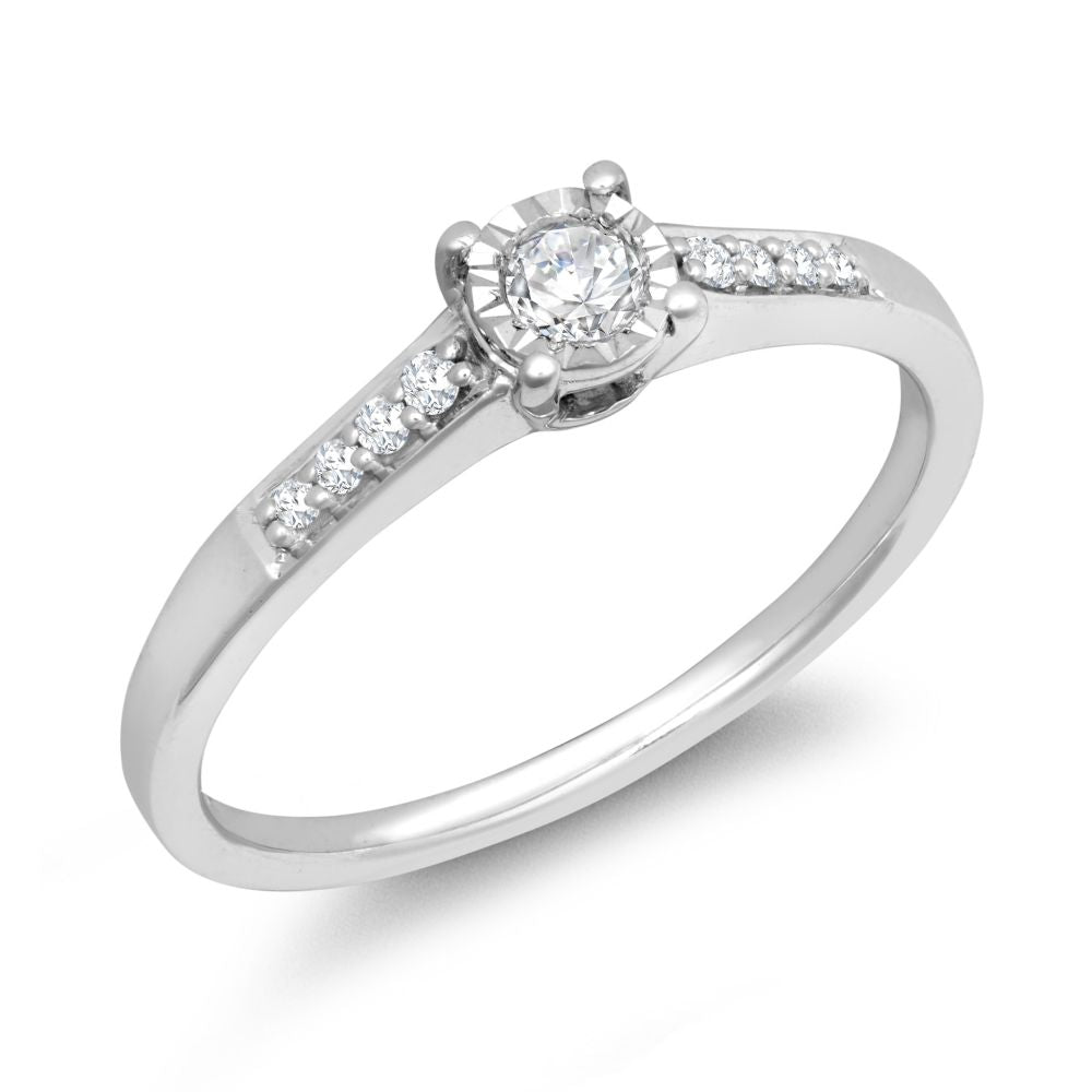 9ct White Gold 0.15cts Natural Diamond Illsion-set Ring
