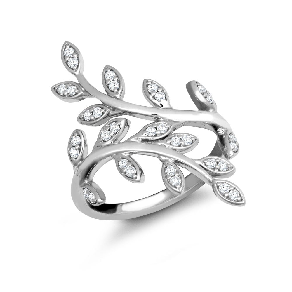 9ct White Gold 0.25cts Natural Diamond Leaf Ring