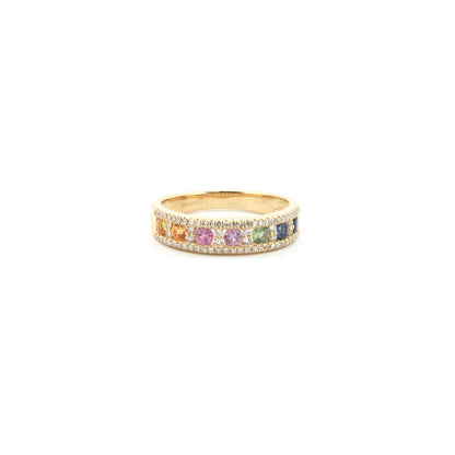 9ct Yellow 0.25ct Dia, 0.62ct Rainbow Saph Ring