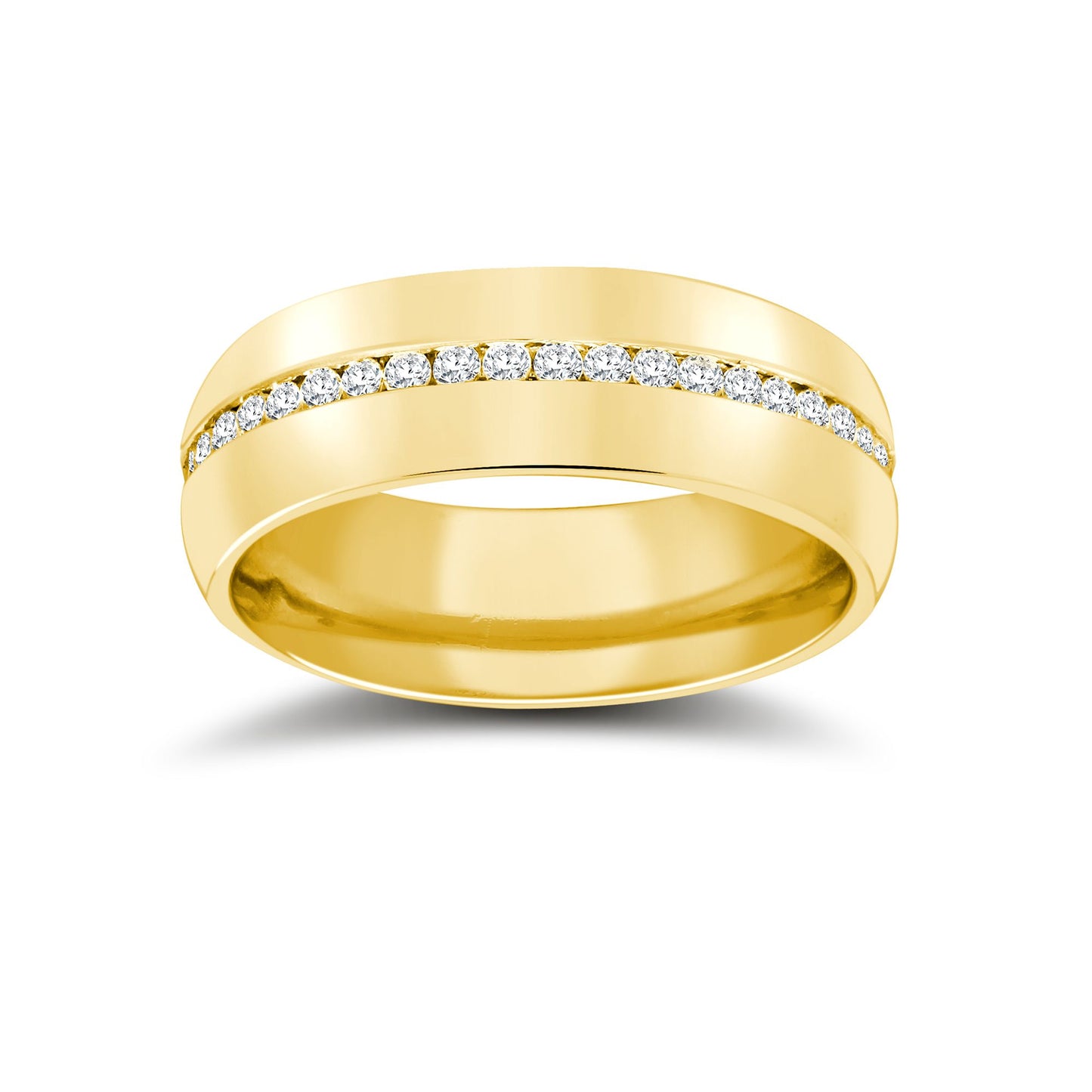 9ct Yellow Gold RBC Court Natural Diamond Wedding Band Fully Set - 8mm - 80pts
