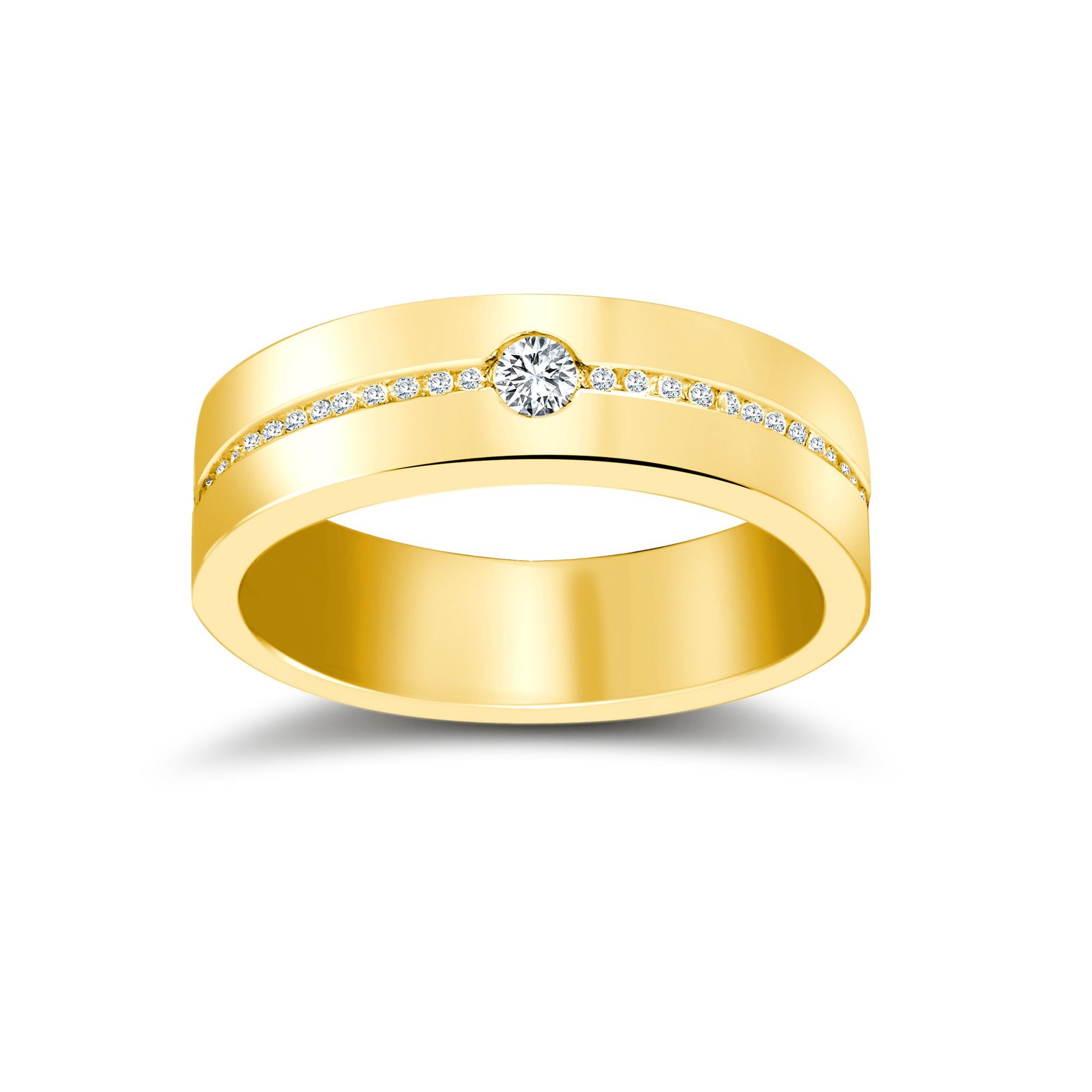 9ct Yellow Gold RBC Flat Court Natural Diamond Wedding Band Half Set - 8mm - 46pts