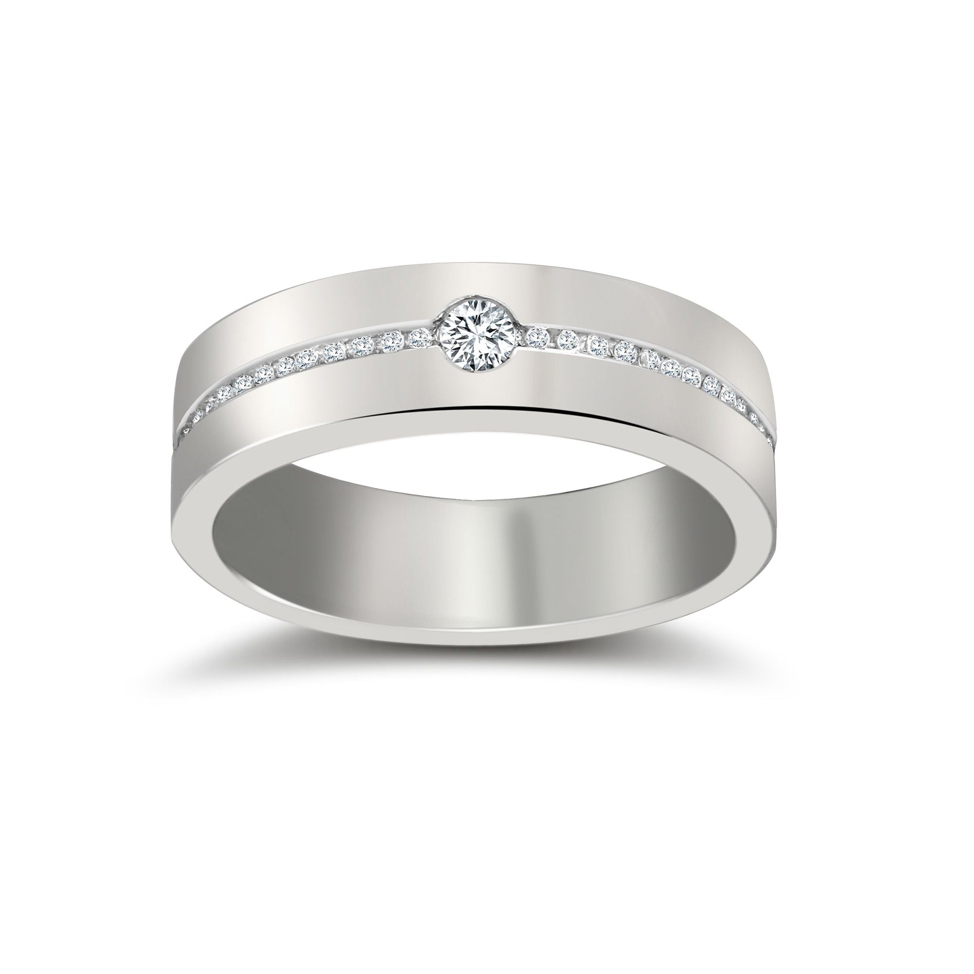 9ct White Gold RBC Flat Court Natural Diamond Wedding Band Half Set - 8mm - 46pts