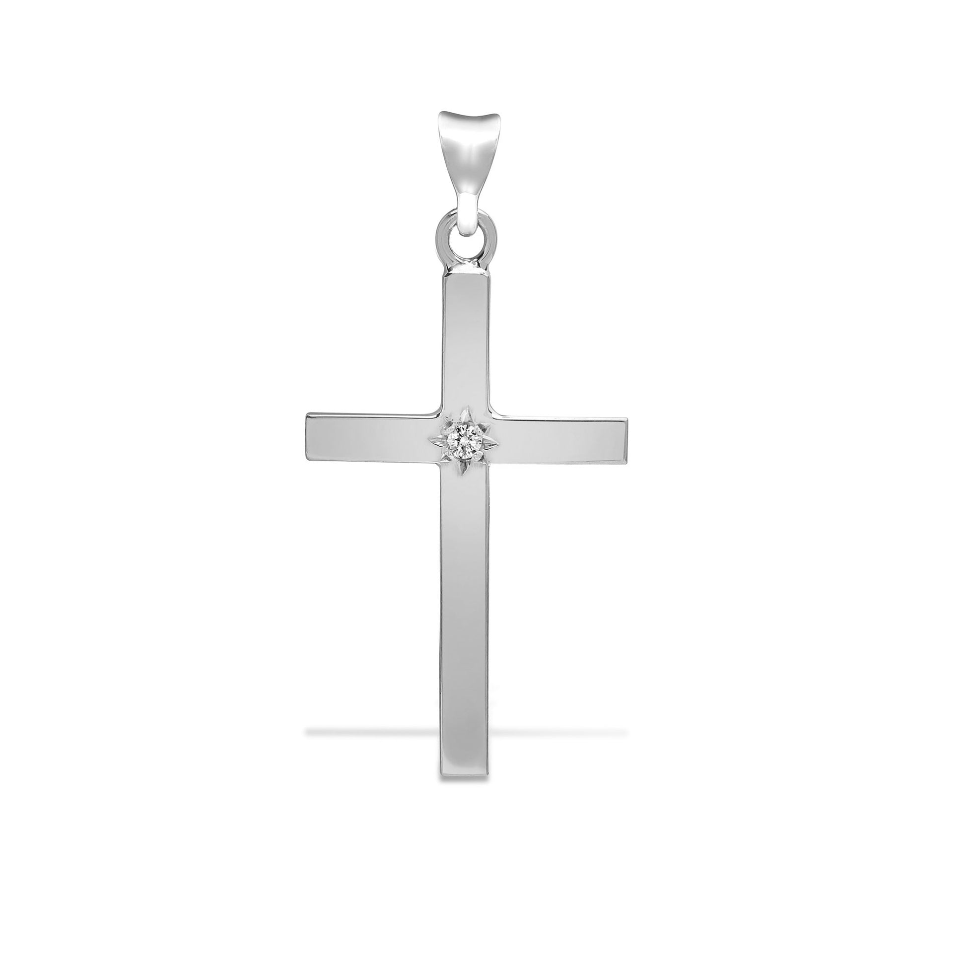 9ct White 0.05ct Star Set Natural Diamond Cross