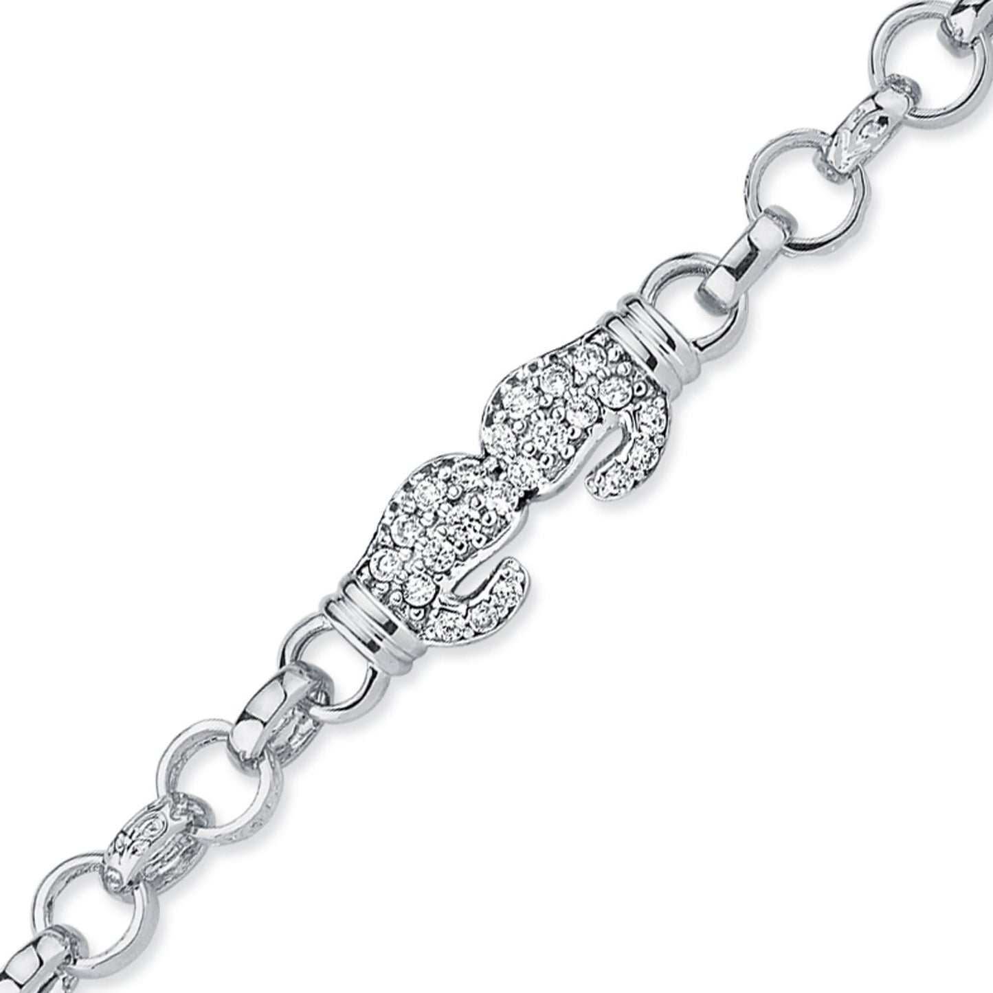 925 Silver Cubic Zirconia Set Double Boxing Glove Belcher Bracelet