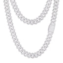 925 Silver Baguette Cubic Zirconia Set Cuban Chain 12.0mm