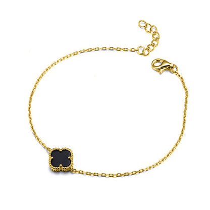 925 Silver 14ct Gold Plated Onyx Clover Bracelet