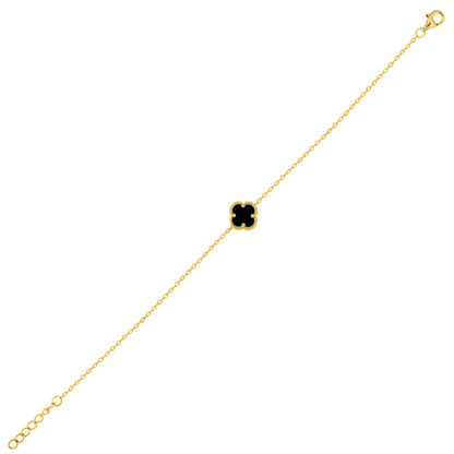 925 Silver 14ct Gold Plated Onyx Clover Bracelet