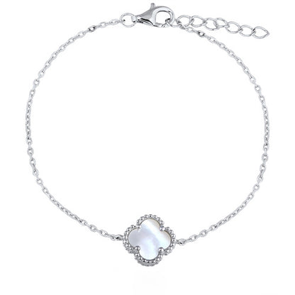 925 Silver 14ct Gold Plated MOP Clover Bracelet