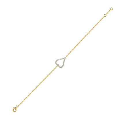 925 Silver 14ct Gold Plated Cubic Zirconia Set Heart Bracelet