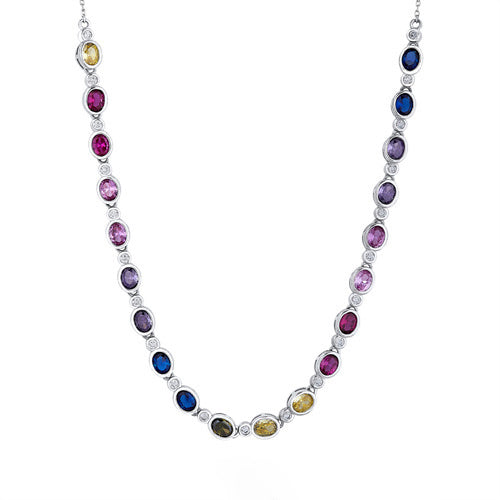 925 Silver Rhodium Plated Multi Col Cubic Zirconia Collorette with 3 inch Extender