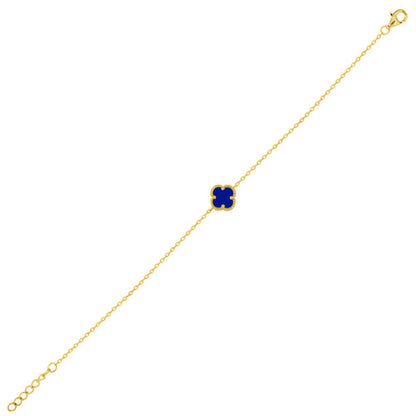 925 Silver 14ct Gold Plated Single Blue Agate Clover Bracelet