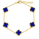 925 Silver 14ct Gold Plated Blue Agate Clover Bracelet