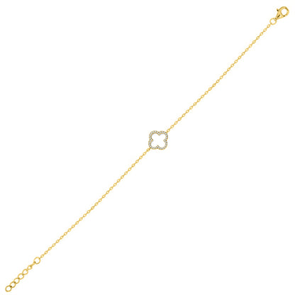 925 Silver 14ct Gold Plated Plated Cubic Zirconia Set Clover Bracelet