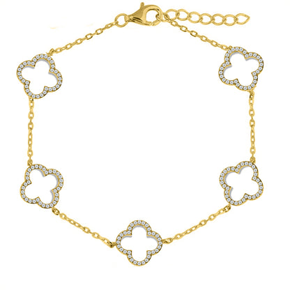 925 Silver 14ct GoldPlated Cubic Zirconia Set Clover Bracelet