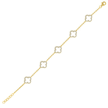 925 Silver 14ct GoldPlated Cubic Zirconia Set Clover Bracelet