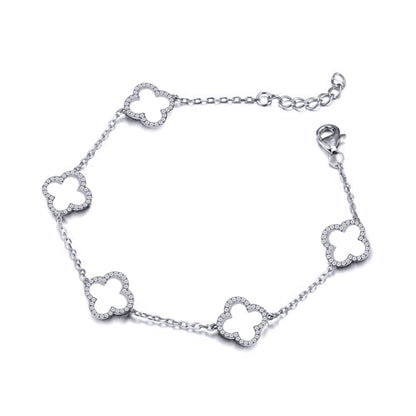 925 Silver Rhodium Plated Cubic Zirconia Set Clover Bracelet