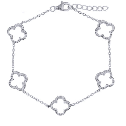 925 Silver Rhodium Plated Cubic Zirconia Set Clover Bracelet