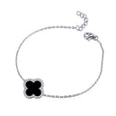 925 Silver Rhodium Cubic Zirconia Set Single Clover Bracelet Black Colour